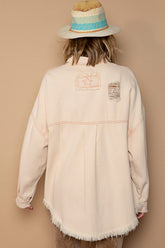 POL Button Down Raw Hem Distressed Jacket OutfitFlow
